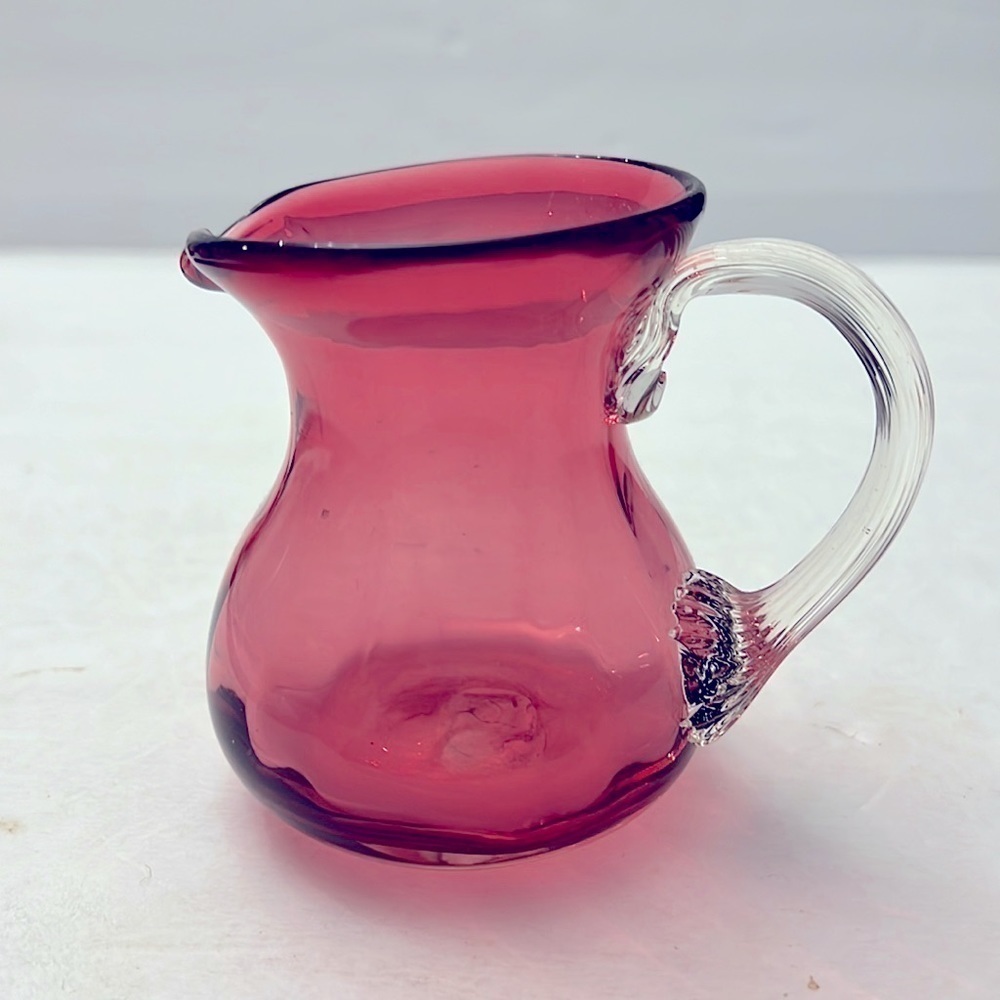 Vintage pilgrim cranberry glass ribbed small pitcher